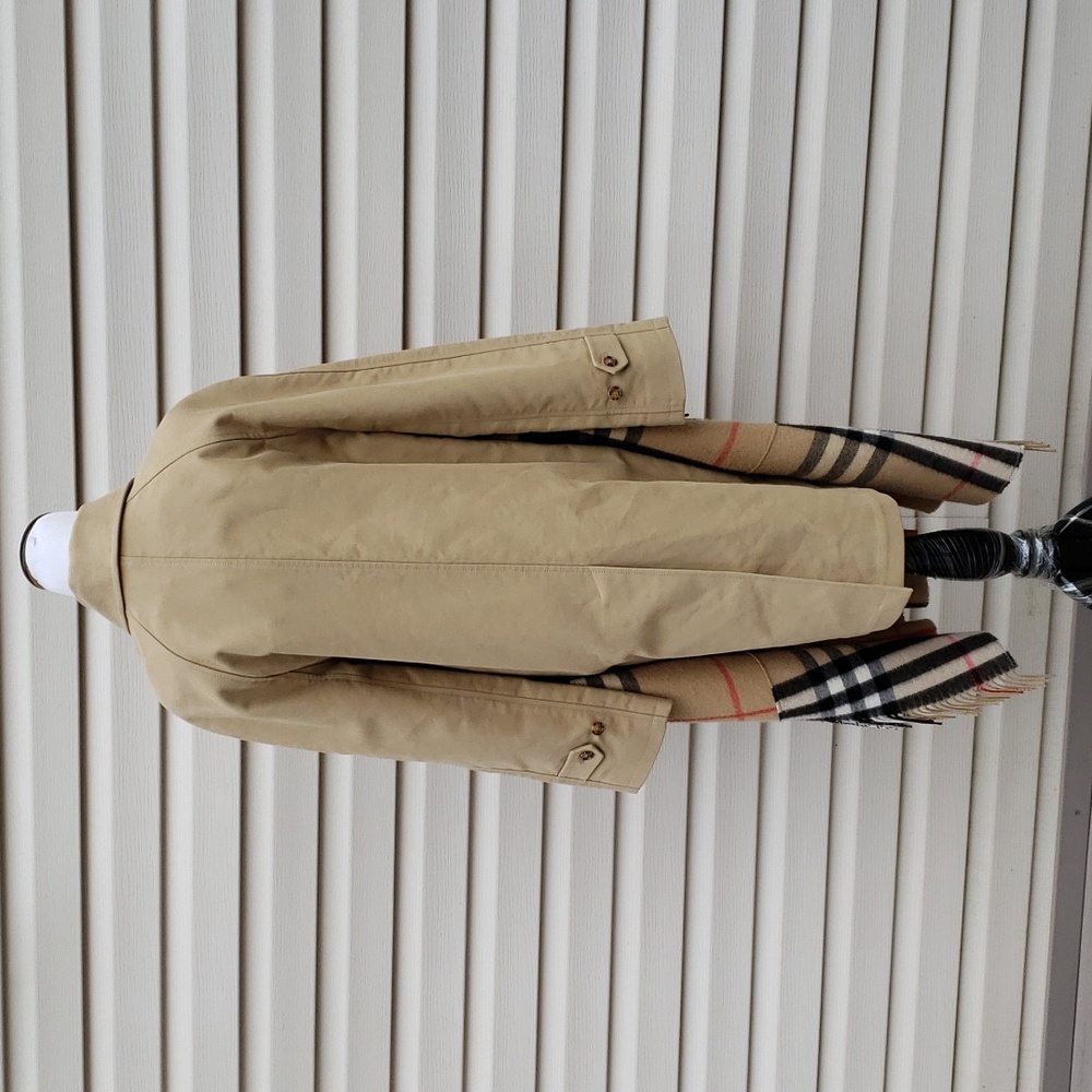 BURBERRY HONEY COTTON GABARDINE CAR COAT TRENCH WITH CASHMERE CHECK SCARF DETAIL - Picture 8 of 14